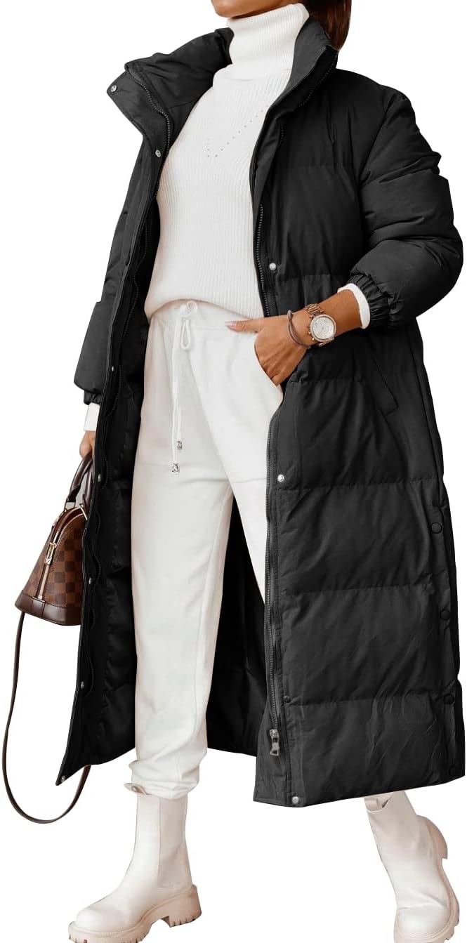 Women Quilted Lightweight Long Puffer Coat Jacket Thickened Winter Coats Zip Up Baggy Down Outerwear