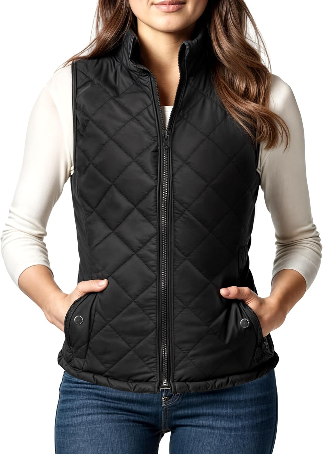 Puffer Vest Women Slim Fit Lightweight Stand Collar Quilted Zip Puffer Vest