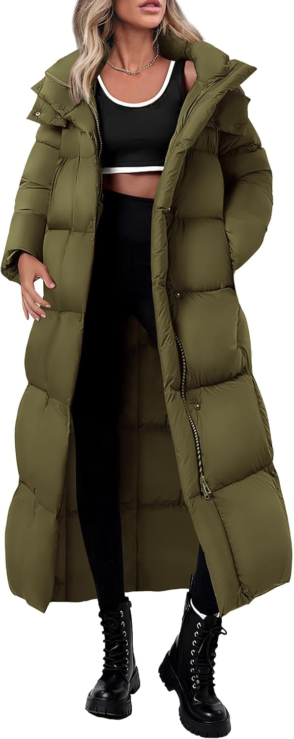 Women Winter Long Puffer Coats Hooded Zip Up Casual Thickened Down Jackets Trendy Warm Clothes Outerwear