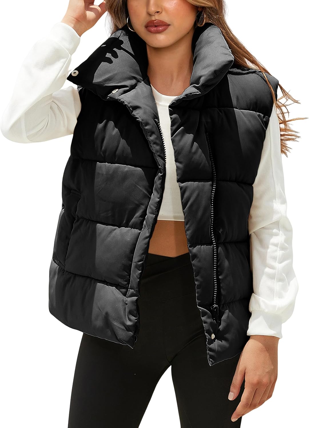 Women Puffer Vest Sleeveless Casual Loose Winter Warm Lightweight Stand Collar Down Jacket Coats